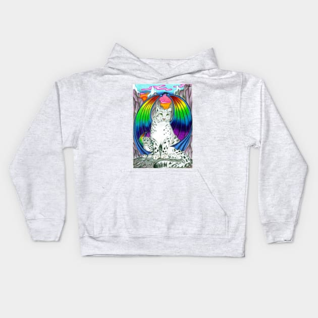 Snow leopards with rainbow wings Kids Hoodie by MelanieJeyakkumar